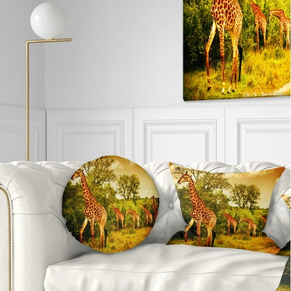 Designart South African Giraffes - African Throw Pillow - 12x20