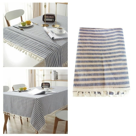 

Tablecloth Rectangular Linen Tablecloth With Stripes And Tassels Wipeable Oil And Stain Easy To Care Suitable For Indoor Outdoor Garden Restaurant Party Festival 120x160 Cm