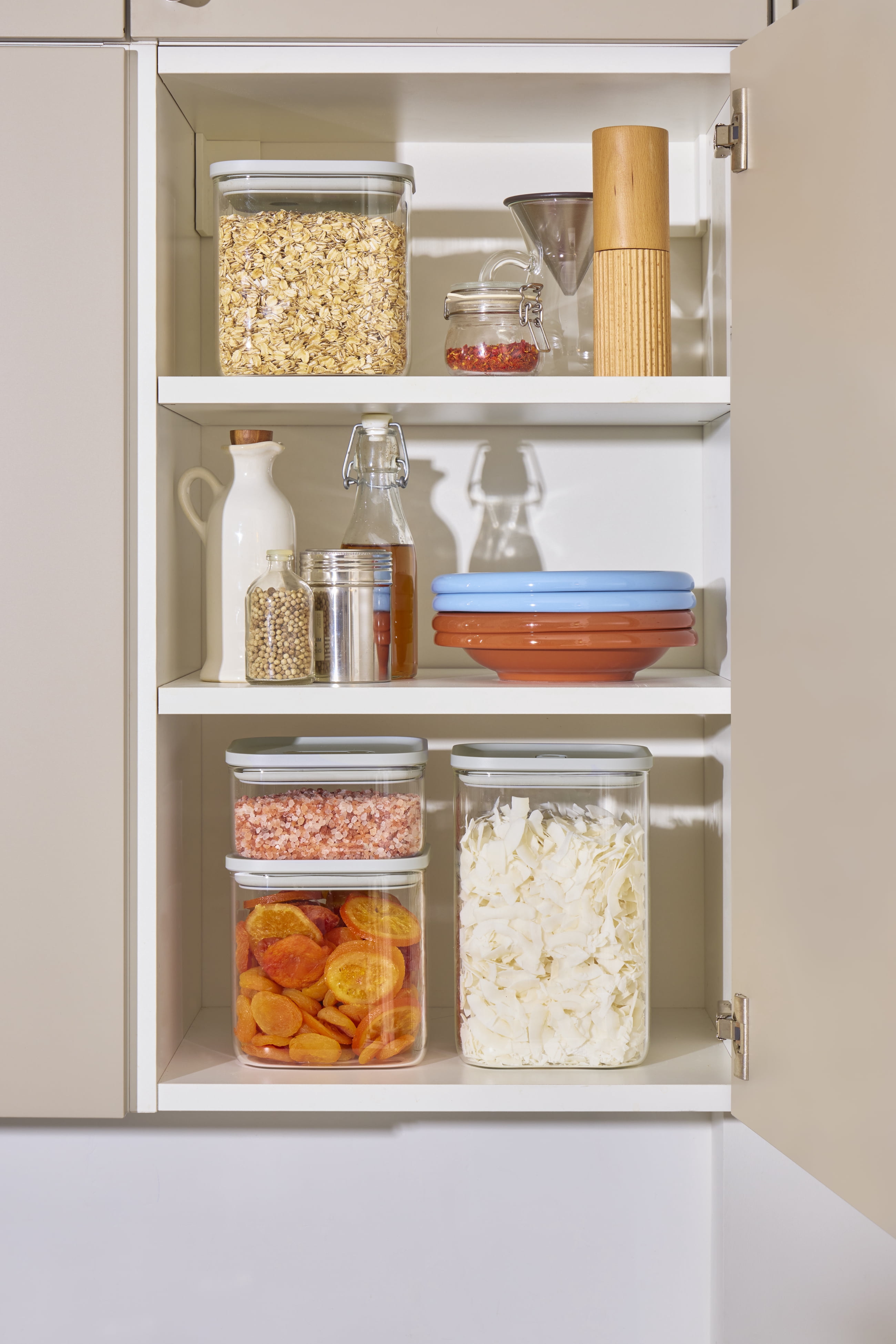 Caraway 13-Piece Glass Airtight Food Storage Containers with – , BPA-Free Kitchen Storage Containers – Stackable, Space-Saving Airtight Containers for Dry Goods and More - Cream