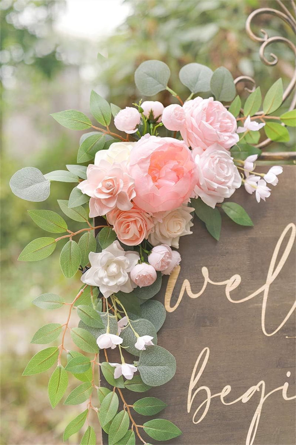 NOGIS Faux Flower Swag Set of 2 for Wedding Welcome Signs Floral Decorations and Wedding Reception Ceremony Signs (Pink)