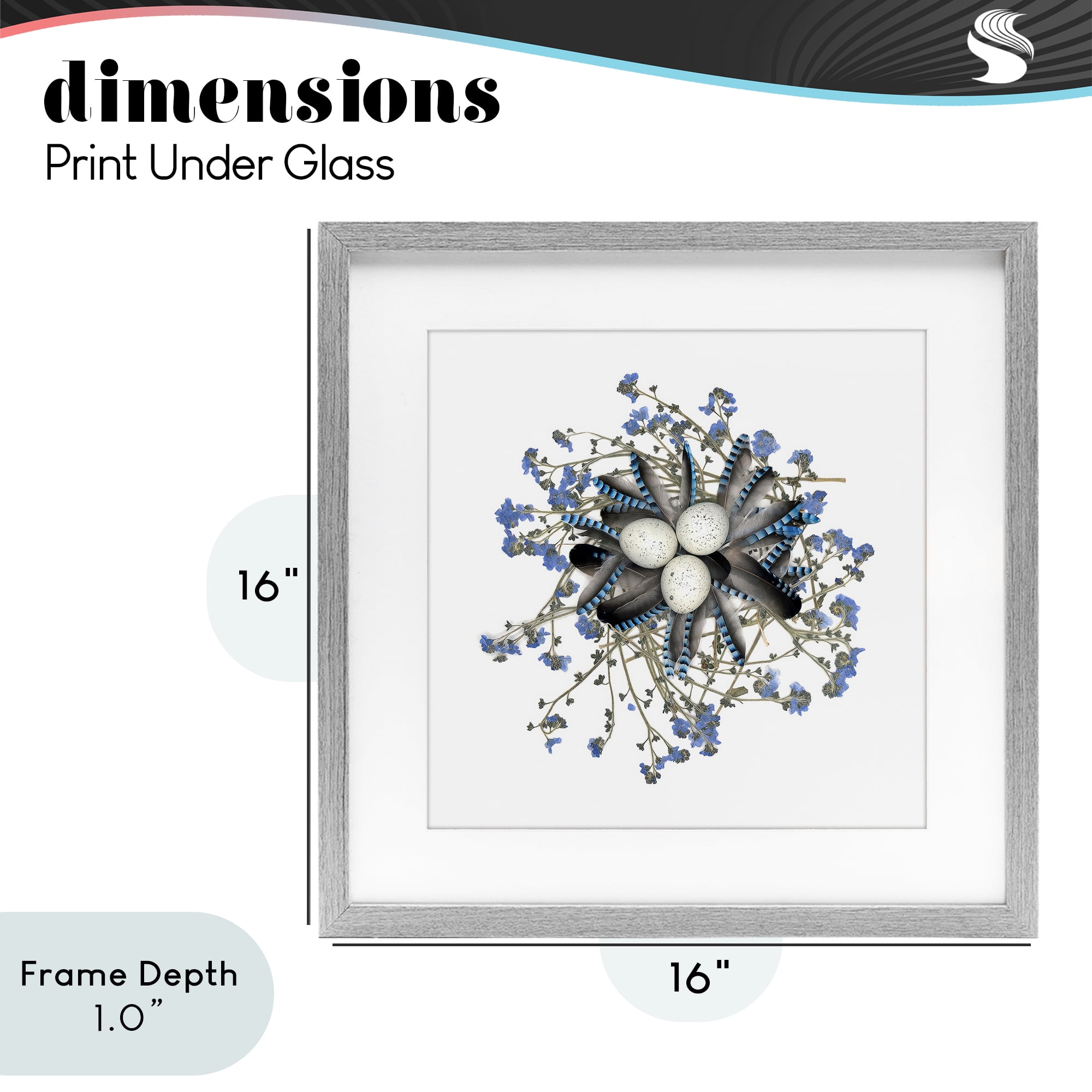 Stupell Industries Feathered Nest & Blue Florals Gray Framed Print Under Glass, design by Beth Adoette
