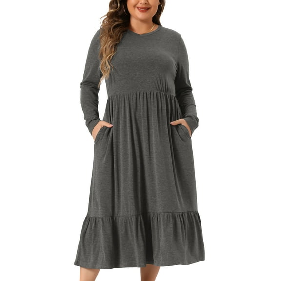 DARING DIVA Plus Size Casual V Neck T Shirts Flowy A-Line Dress 1X Gray