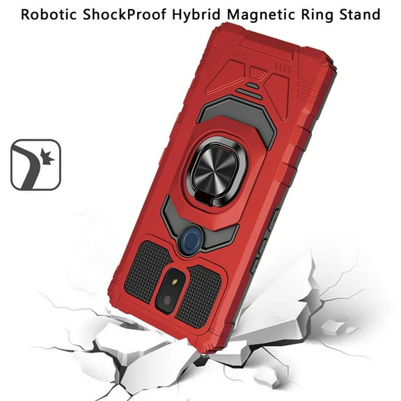 For Cricket Icon 3 Hybrid Dual Layer with Rotate Magnetic Ring Stand Holder Kickstand, Rugged Shockproof Anti-Scratch Protective Cover ,Xpm Phone Case [Red]