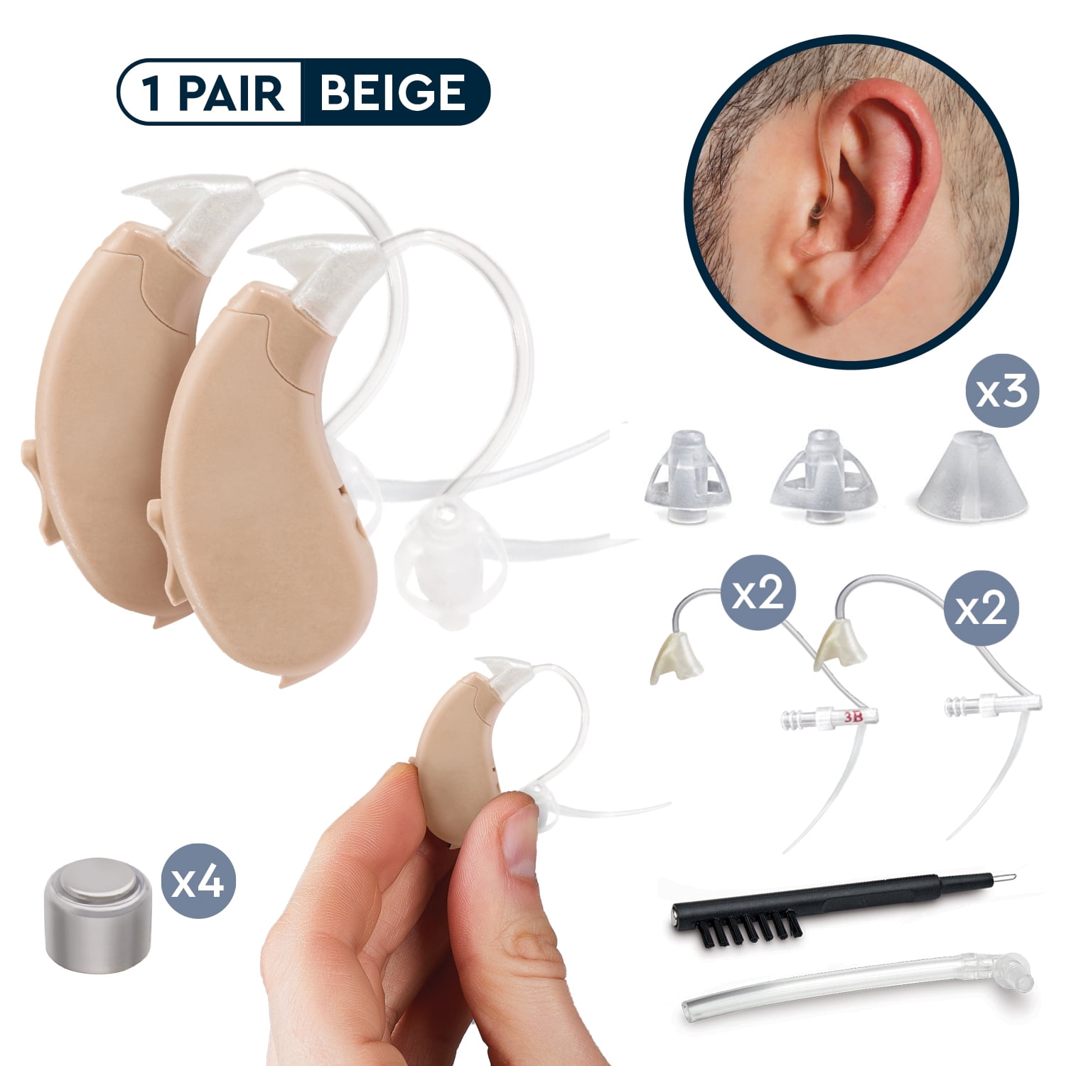 Lucid Hearing Enrich PRO - Behind the Ear Over The Counter (OTC) Hearing Aid - Beige Pair