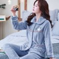 thumbnail image 2 of Conjunto de pijamas de franela gruesa para mujer, traje de dos piezas, cálido, suelto, manga larga, informal, servicio a domicilio, un solo pecho, Otoño e Invierno, 2 of 5