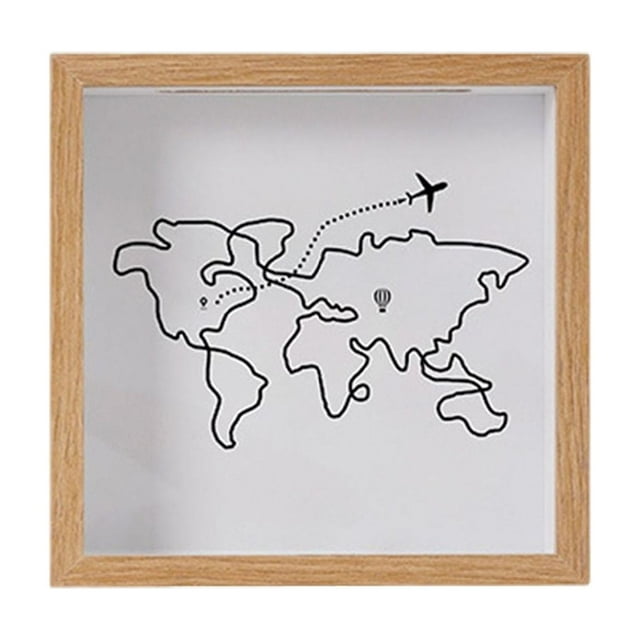 Marco de caja de sombra con ranura para entradas de cine, viajes, eventos deportivos y conciertos. color madera 20x20cm