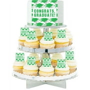 Congrats Graduation Edible Photo Toppers & Edible Cupcake Decoration Kit - Green