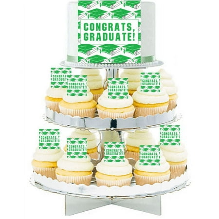 Congrats Graduation Edible Photo Toppers & Edible Cupcake Decoration Kit - Green