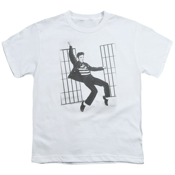 Trevco ELV471-YT-1 Elvis Presley & Jailhouse Rock Youth 18-1 Short Sleeve T-Shirt, White - Small