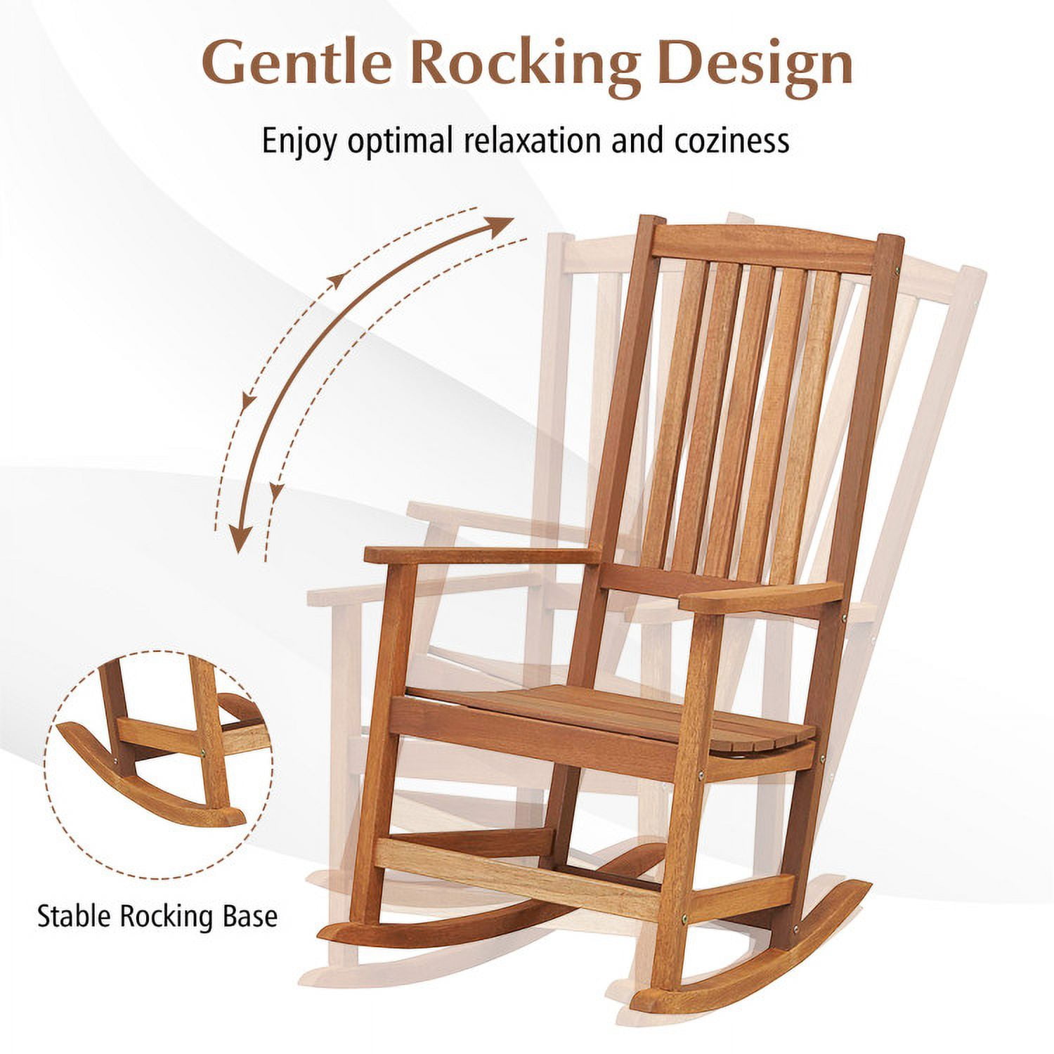 Aimee Lii Outdoor Wooden Single Lounge Rocker, Rocking Lounge Chair Outdoor, Sturdy, Movable, Natural