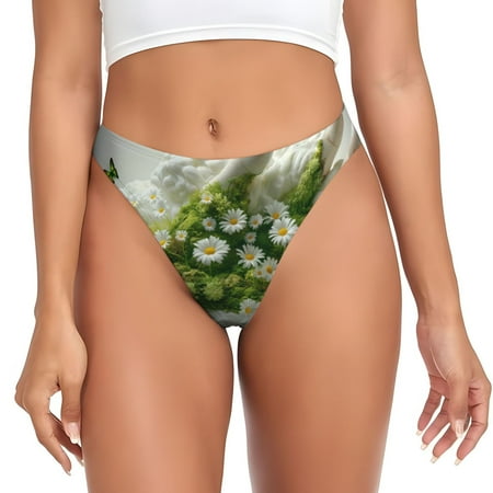 Qokaie Nature Hand Daisies Art Printed Women s Cotton Thong Underwear  Sexy Breathable Panties G-string-X-Large