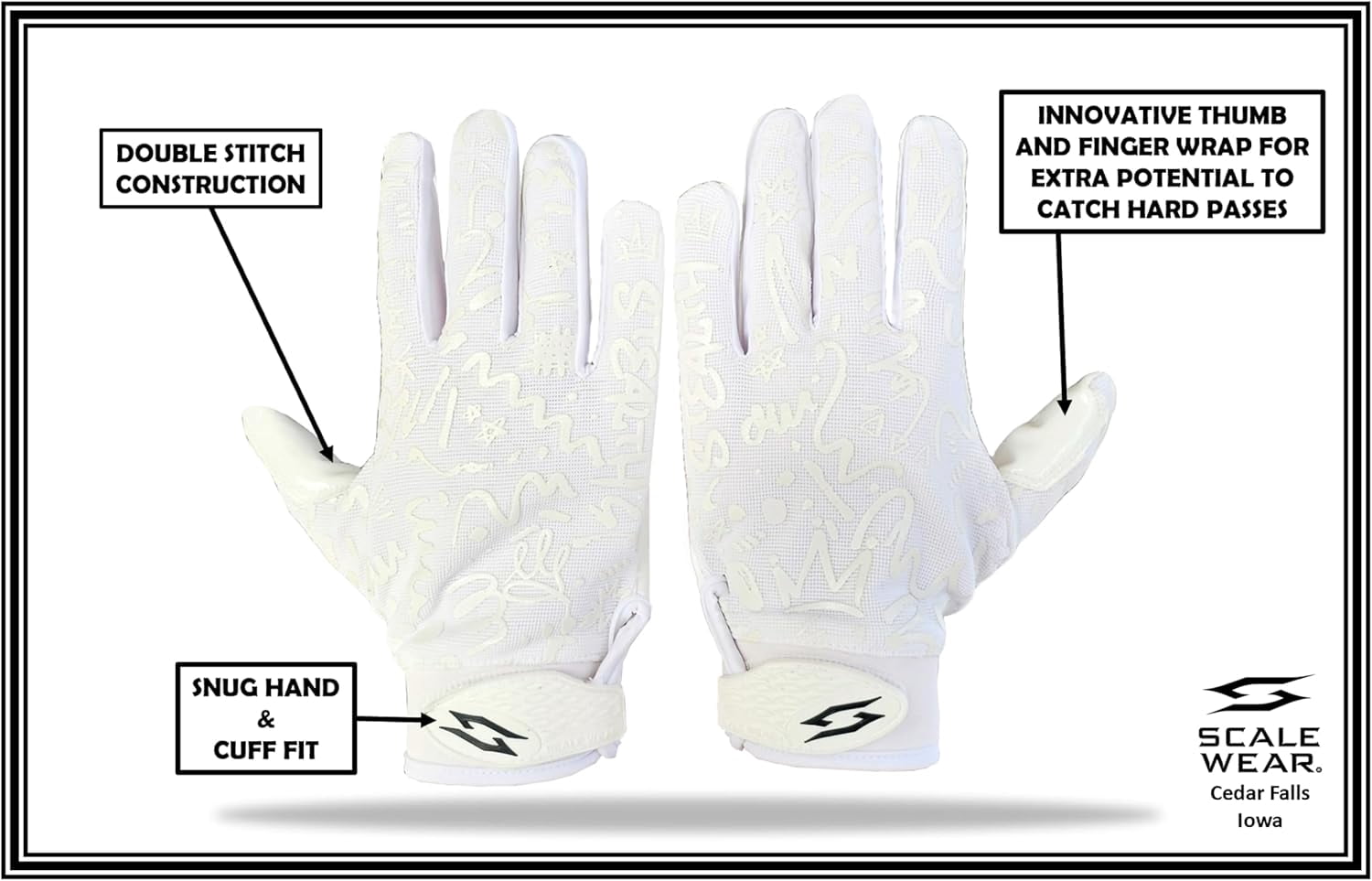 Scale Wear Design Just for You Momma Football Gloves Sticky Tacky Pro Grip Super Palms Boost Your Game Glove Sizes Youth Adult Mens (White, Youth - Large)