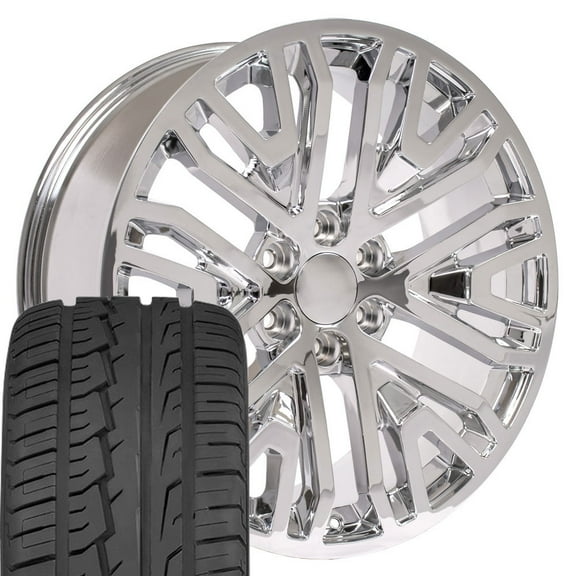 OE Wheels CV37 22 Inch Rims and Tires Fit Sierra 1500 Style 6x139.7 22x9 Chrome - Hollander 5906 - iMove Gen 2 SUV 285/45-22 (Set of 4)