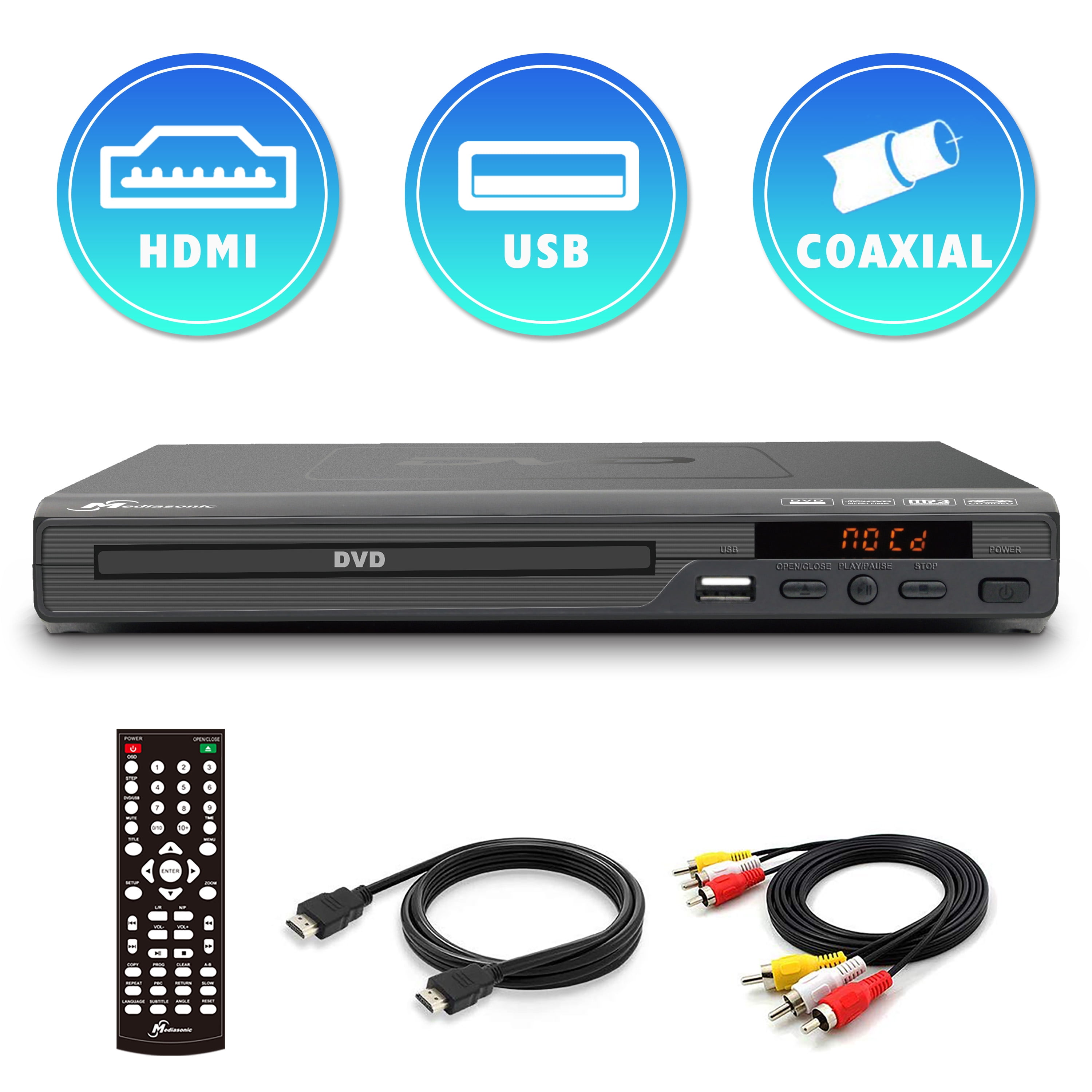 Mediasonic All Region DVD Player &ndash; Upscaling 1080P HDMI / AV Output, USB Multimedia Player Function, High Speed HDMI 2.0 &amp; AV Cable Included (HW210AX)