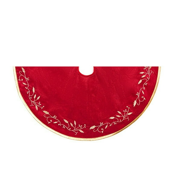 LanSuare Christmas Tree Skirt with Red Leaf, 24Inch Red Round Holiday Arrangement Decorative Mat for Christmas Tree Base Decor, Home Bedroom and Bedside Decor, Living Room