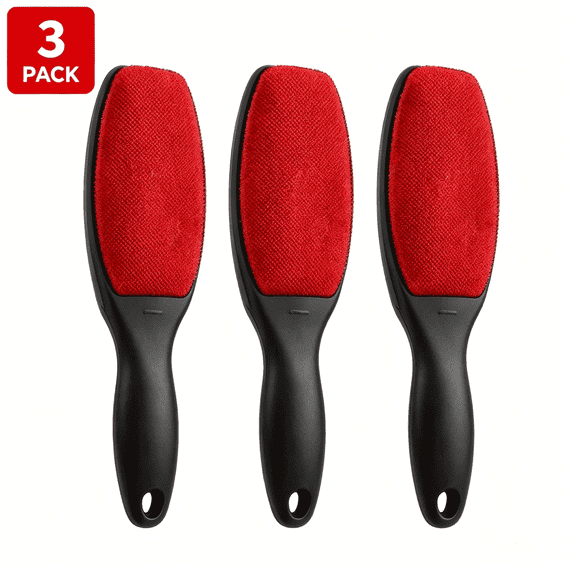 3‑Pack Double‑Sided Lint Remover Brush with Black Handle, Reusable Pet Hair & Dust Cleaner for Clothing, Bedding, Upholstery, Alternative to Lint Rollers