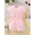 thumbnail image 2 of Seyurigaoka Children's Jumpsuit Shorts with Round Neck Short Sleeves Elastic Waist Button Design Summer Jumpsuit, 2 of 9