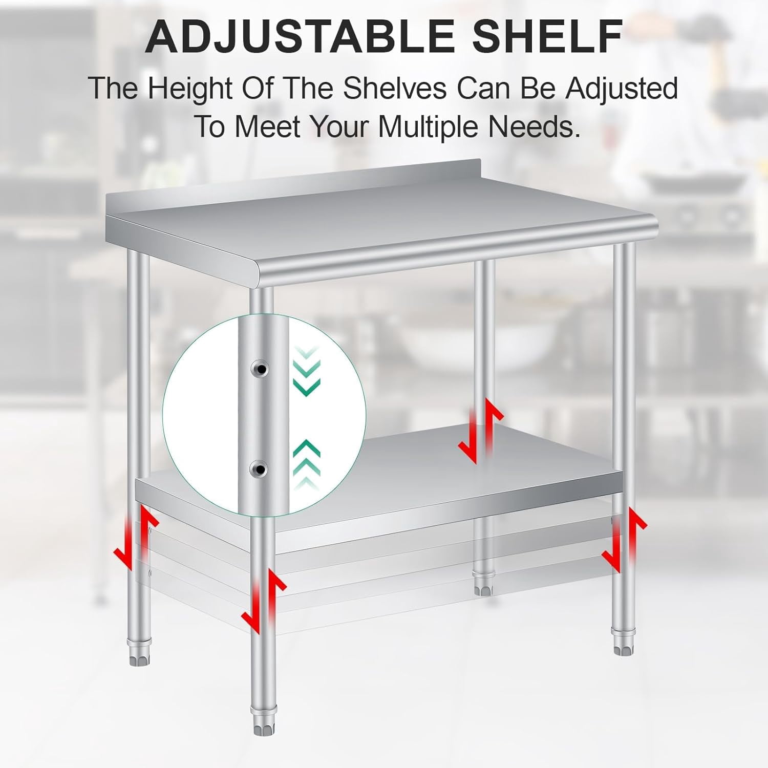 Stainless Steel Table 30x24 Inch - Heavy Duty Commercial Metal Table for Prep & Work with Backsplash & Adjustable Shelf, for Kitchen, Restaurant, Business