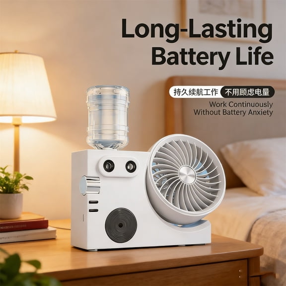 Dual Function Mist Spray Desktop Fan, low noise silent running, USB rechargeable power supply, humidifying cooling circulator fan for dorm bedroom office summer heat relief fan