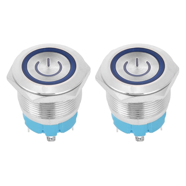 Interruptor de botón de 2 piezas, reinicio automático de cabeza plana, IP65, 220 V CA, 22 mm, interruptor de 4 pines con luz (azul)