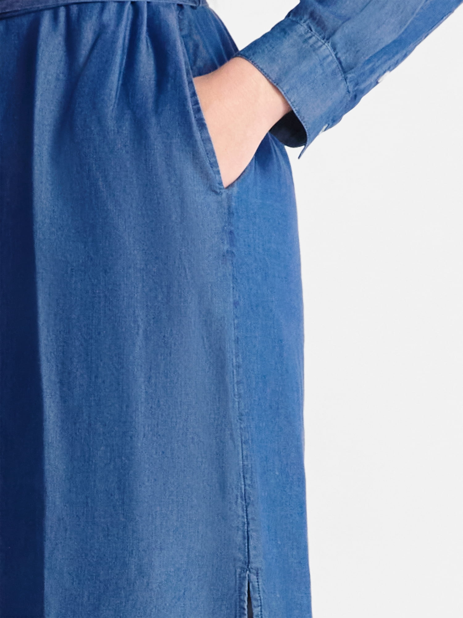 Time and Tru Women's Midi Shirt Dress with Long Sleeves, Sizes XS-XXXL