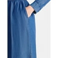 thumbnail image 4 of Time and Tru Women's Midi Shirt Dress with Long Sleeves, Sizes XS-XXXL, 4 of 5