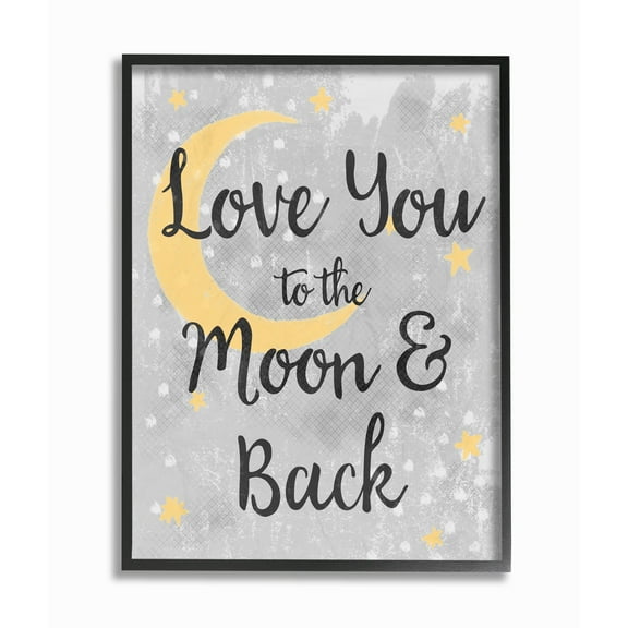 The Kids Room by Stupell Love You Moon Kids Nursery Neutral Gray Textured Word Design Framed Wall Art by Daphne Polselli