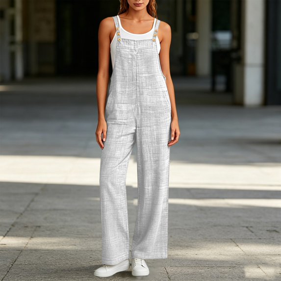 Casual Wide Leg Overalls for Women, Loose Fit Sleeveless Jumpsuits, Buckle Up Wide Leg Jumpsuit, Denim Bib Baggy Barrel Jeans Y2k Denim Boyfriend Harem Pants, Summer Fall Outfits,WhiteM