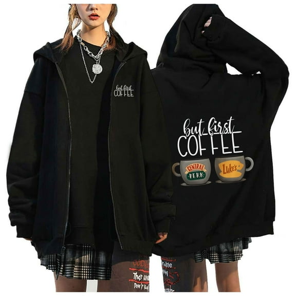 Gilmore Girl Zipper Cardigan, Unisex, Cartoon Pattern, Harajuku Style, Black Jacket