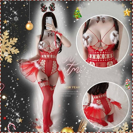 

PEONAVET Women s Sexy Santa Christmas Lingerie Set Babydoll Lace Chemises Sleepwear