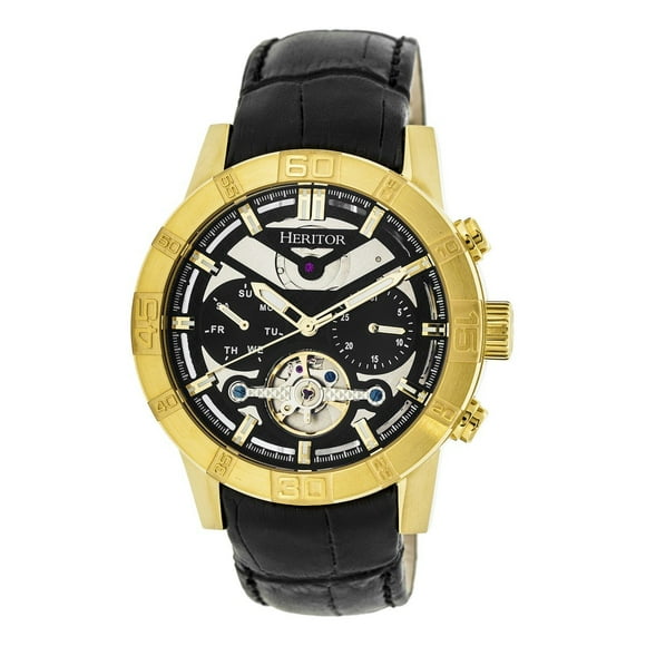 Reloj HERITOR Hannibal Semi-Skeleton para Hombre Cuero Negro