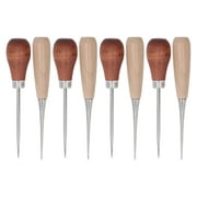 KUAA 8Pcs Leather Awl Wooden Ergonomic Handle Stainless Steel Effort Saving Multifunction Awl Tool for Leather Shoes DIY