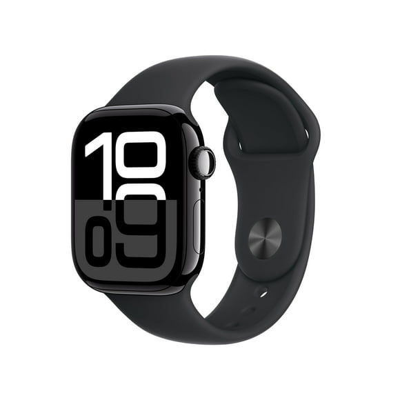 Apple Watch Series 10 [GPS 42mm case] Smartwatch with Jet Black Aluminium Case with Black Sport Band - M/L. Fitness Tracker, ECG App, Always-On Retina Display, Water Resistant