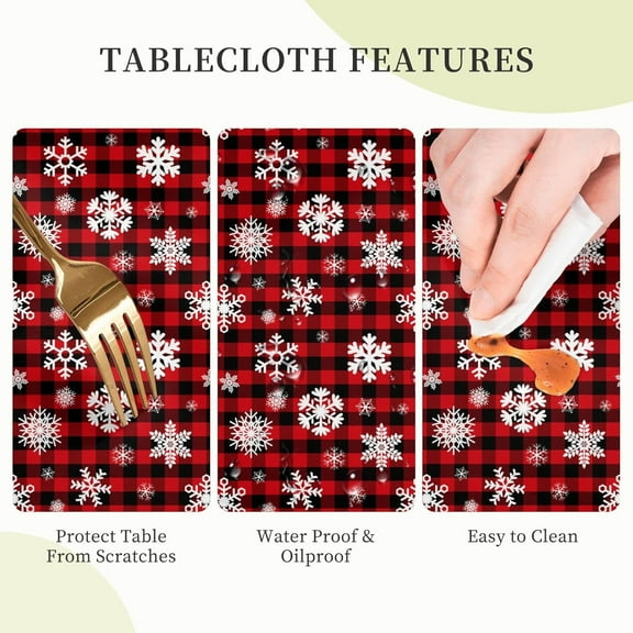 Christmas Snowflake Tablecloth 60 inch Round, Durable Table Cover for Kitchen Dining Room, Holiday Tablecloth for Party Dinner