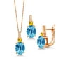 Gem Stone King 6.80 Ct Oval Checkerboard Swiss Blue Topaz Yellow Sapphire 18K Rose Gold Plated Silver Pendant Earrings Set