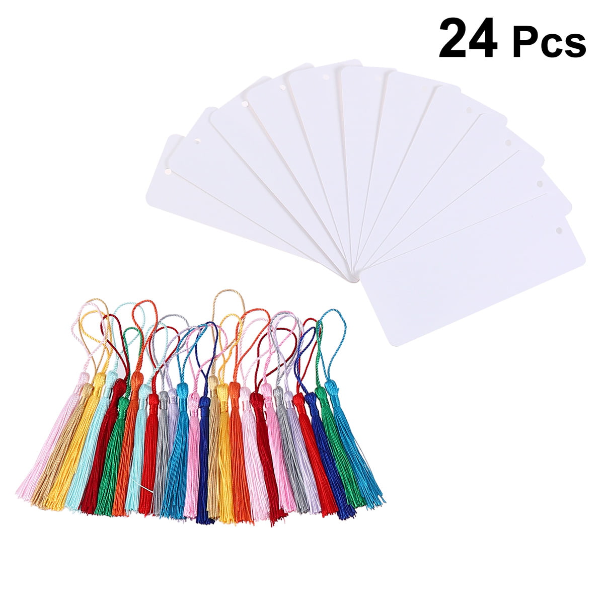 24pcs Paper Blank Bookmarks with Tassel Cardstock for DIY Projects Gifts  Tags School Supply Party Favor (White) 
