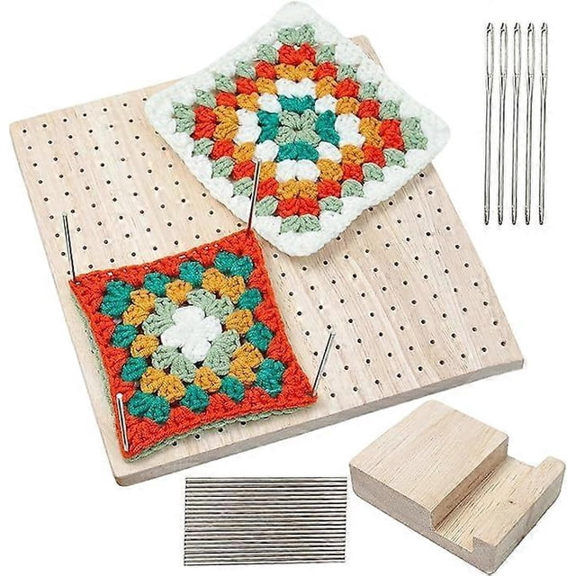 Locking Board for Granny Square, Handcrafted Wooden Blocking Board, and Crochet Projects, Locking Board, Crochet Wood, Full Kit with 20 Stainless Stee