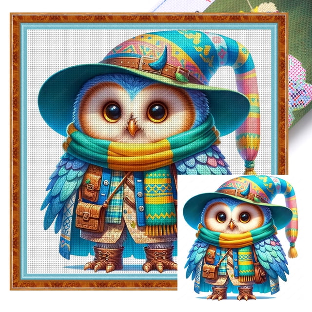Kit Punto Cruz Búho Impreso Hilo Algodón Ecológico Bordado Arte 25x25cm 18CT