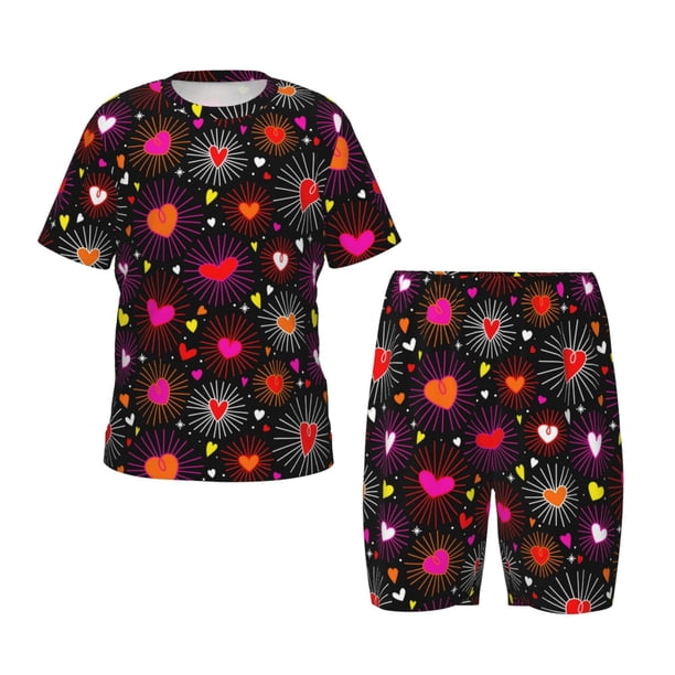 Balery Geometric Hearts Conjunto de Pijama Infantil de Manga Corta con Estampado – Ropa de Dormir de Algodón Suave-3X-Large