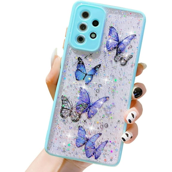 Compatible with Samsung Galaxy A52 4G/5G Case for Girls,Soft Slim Fit Full-Around Protective Cute Clear Sparkly Bling Star Butterfly Pattern Phone Case Glitter Cover for Samsung Galaxy A52 -Green