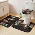 thumbnail image 4 of Vase Flowers Bathroom Rugs Set Spring Pink Orange Floral Brown Wood Grain Non Slip Absorbent Soft Bath Mats 3 Piece Set with Bathroom Rug, U-Shaped Floor Mat, Toilet Seat Cover Large Size, 4 of 9
