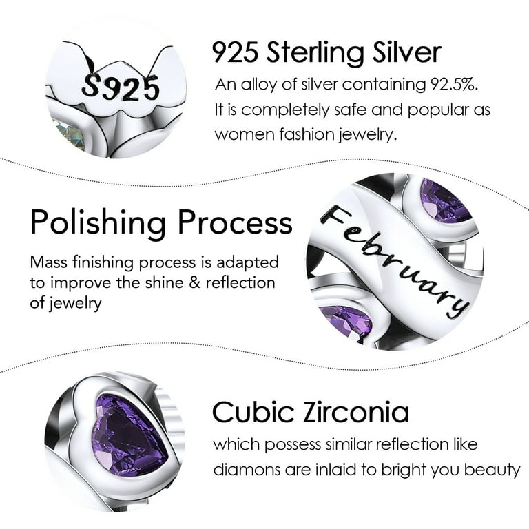 February Birthday Charm Purple Cubic Zirconia Sterling Silver February Birthday Charm Purple Cubic Zirconia Sterling Silver