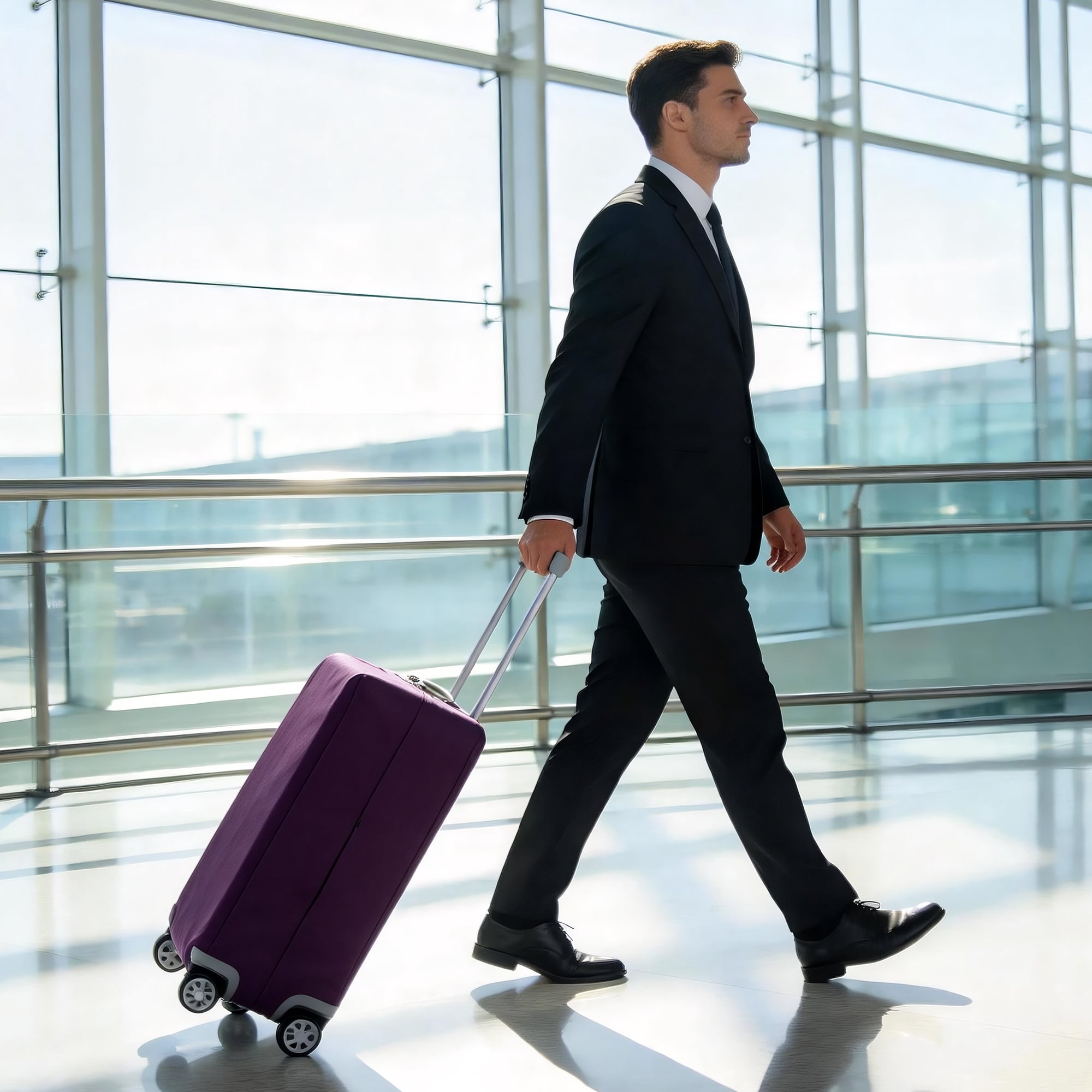 Unique Bargains High Elasticity Luggage Cover for Suitcases Bags Purple Mid