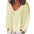 thumbnail image 2 of Weikingp Shirts for Women,Casual V Neck Long Sleeve Off Shoulder Bat Sleeve Loose T Shirt Womens Tops Tops for Women Trendy Clearance Yellow 2Xl, 2 of 4