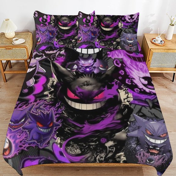3 Piece Comfortable Bedding Set Gengar Duvet Cover Twin Bed with 2 Pillowcase 90"x90"