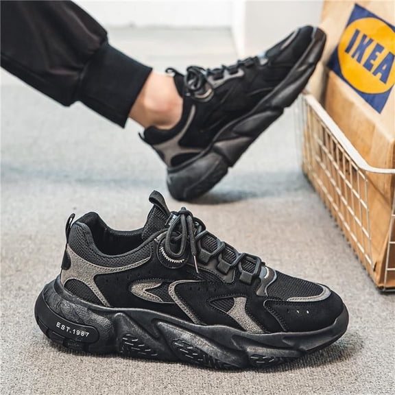 Men's Breathable Chunky Platform Sneakers - Heavy Sole for Height, Lightweight Round-Toe Casual Suitable for - Wear, Gym , Office & Everyday Outfits - Minimalist Low-Top Sneaker Style,