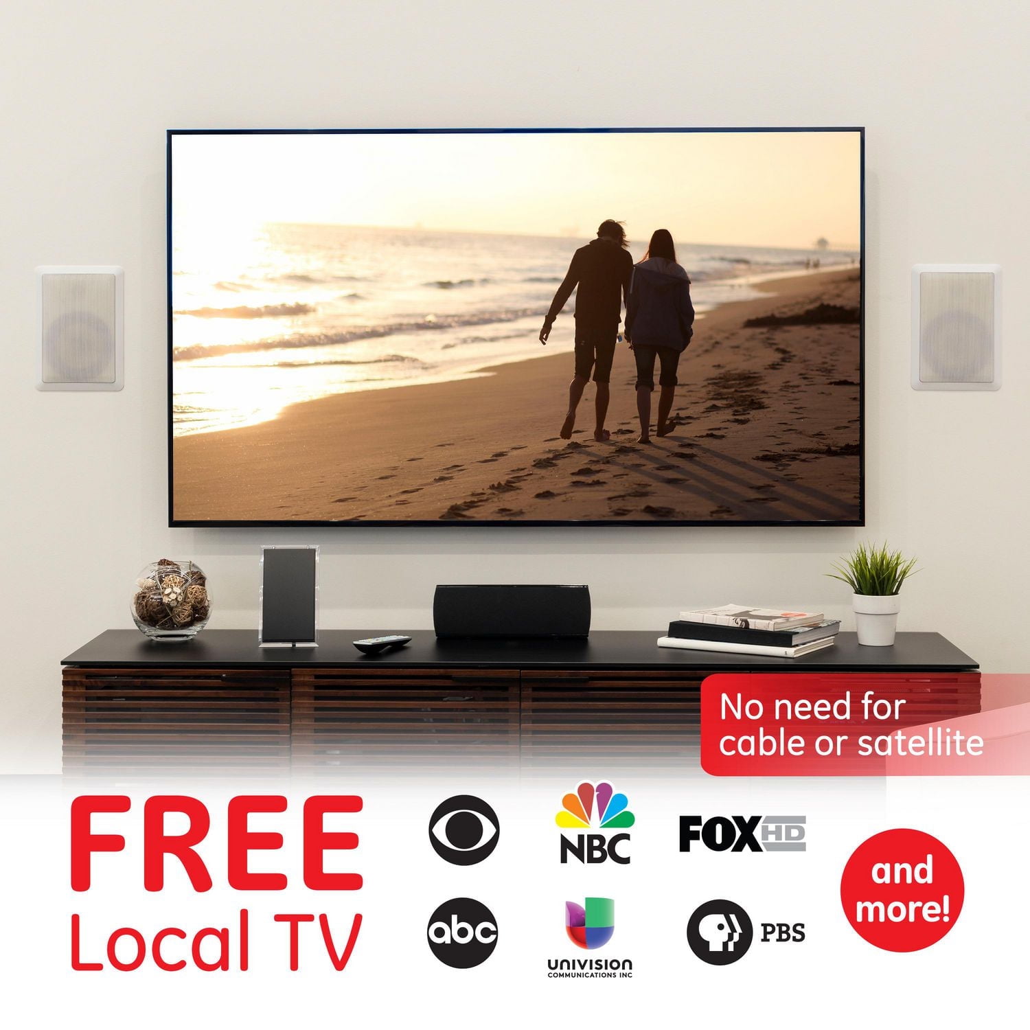 GE Crystal HD Amplified TV Antenna, Black, 35848