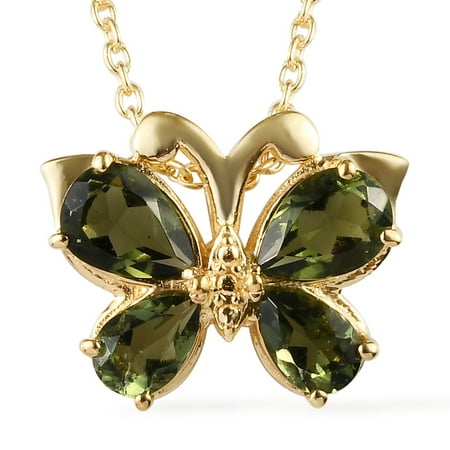 Vermeil Yellow Gold Plated 925 Sterling Silver Pear Moldavite Pendant Necklace Anniversary Jewelry for Women Gift Size 20" Ct 2.8