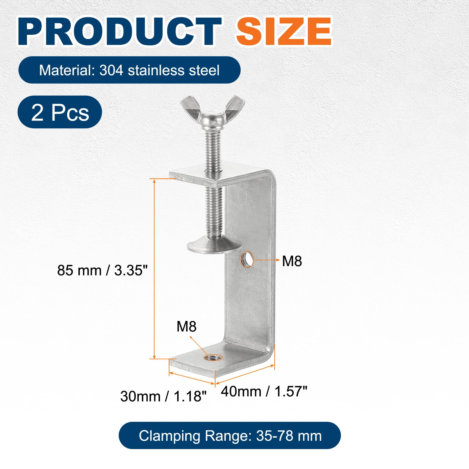 Uxcell304 Stainless Steel C Clamps 120mm Square Mini Tiger Clamp Adjustable Heavy Duty Metal U Clip with Press Screw for Woodworking Welding Mounting, Silver