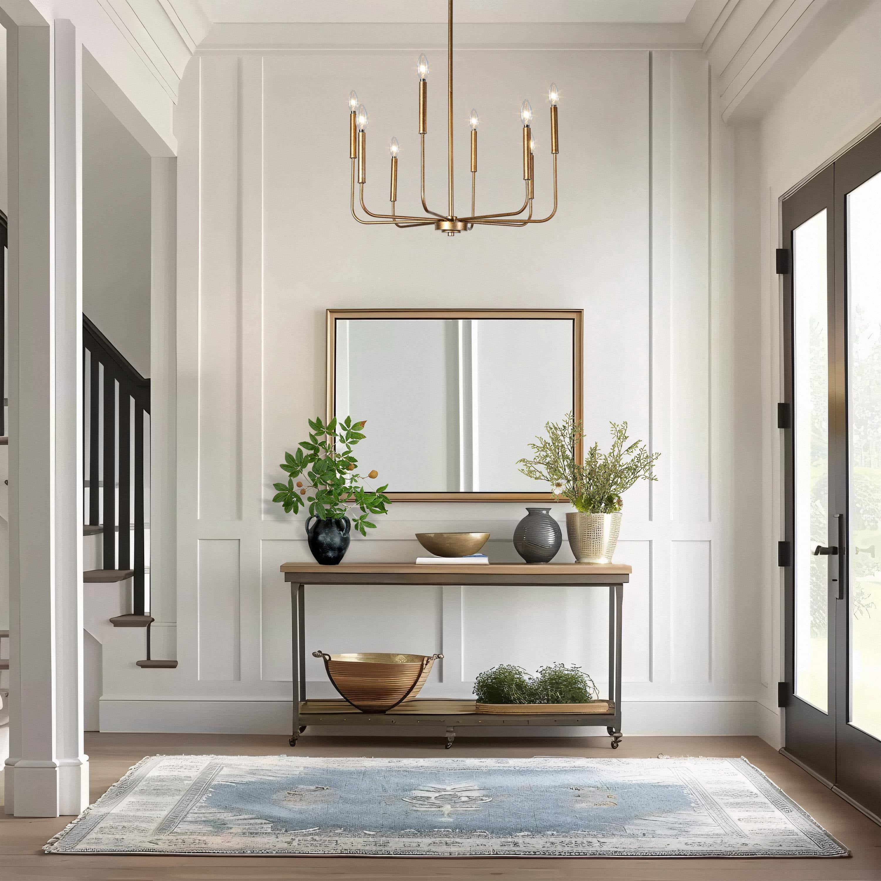 LNC 8-Light Antique Gold Modern Linear Dining Room Chandelier,26.8"D x 26.8"W x 35.4"H